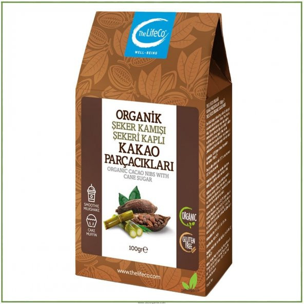 The LifeCo Organik Kakao Parçacıkları Şeker Kamışı Şekeri Kaplı 100 Gr