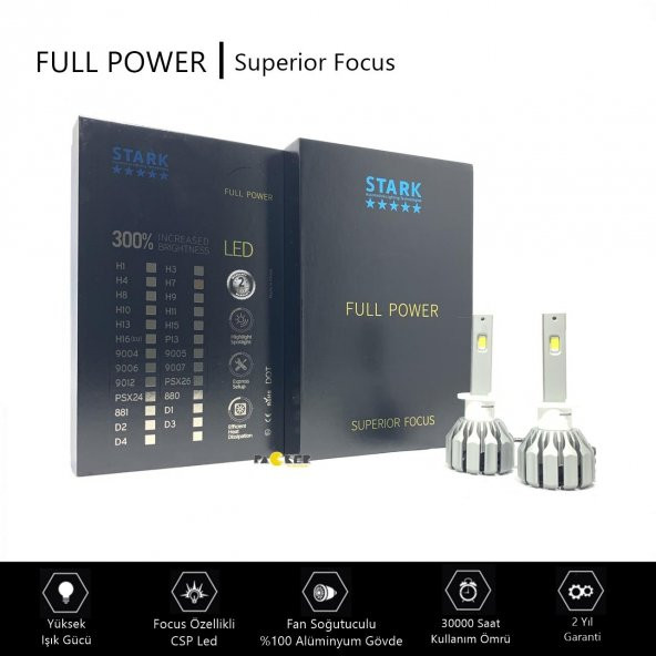 Stark Full Power H1 CSP 9600LM Şimşek Etkili Led Xenon Far Ampulü Focus Odaklama, Yüksek Işık Gücü