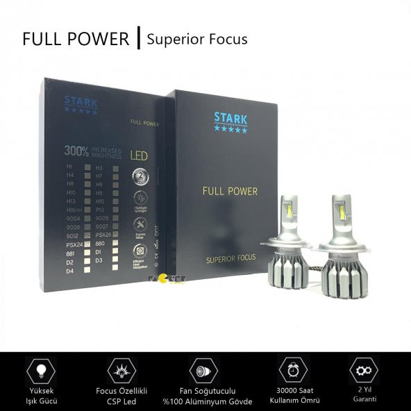 Stark Full Power H4 CSP 9600LM Şimşek Etkili Led Xenon Far Ampulü Ufuk Çizgisi, Mükemmel Odaklama