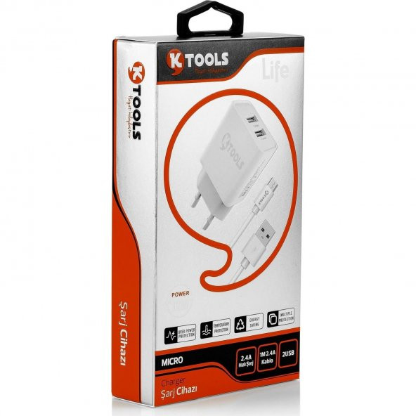 Ktools MICRO Çift USB Şarj Cihazı 2.4A Hızlı Şarj Adaptör Kablo - 2
