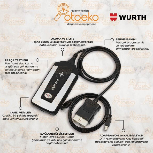 Würth Araç Arıza Tespit Cihazı Bluetooth Wow - Binek Araç Kablo Seti - 5