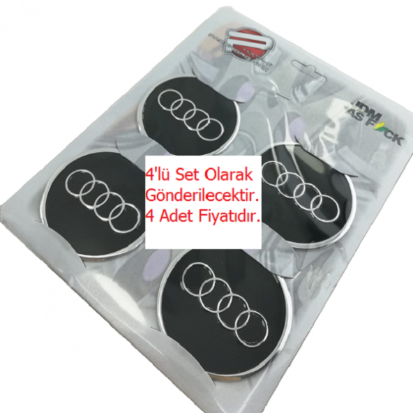 Jant Göbeği Arma Audi Alüminyum 60mm. 4'lü Set SİYAH Çerçeveli