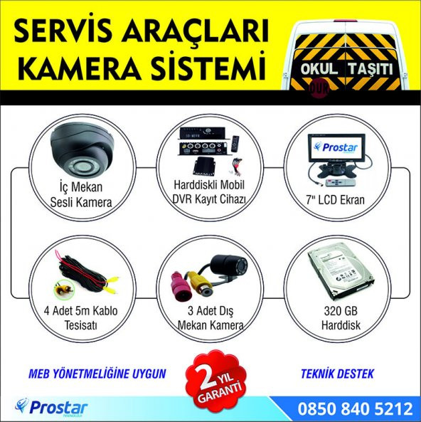Kayıtlı Harddiskli Okul Servisi Araç Kamera Seti