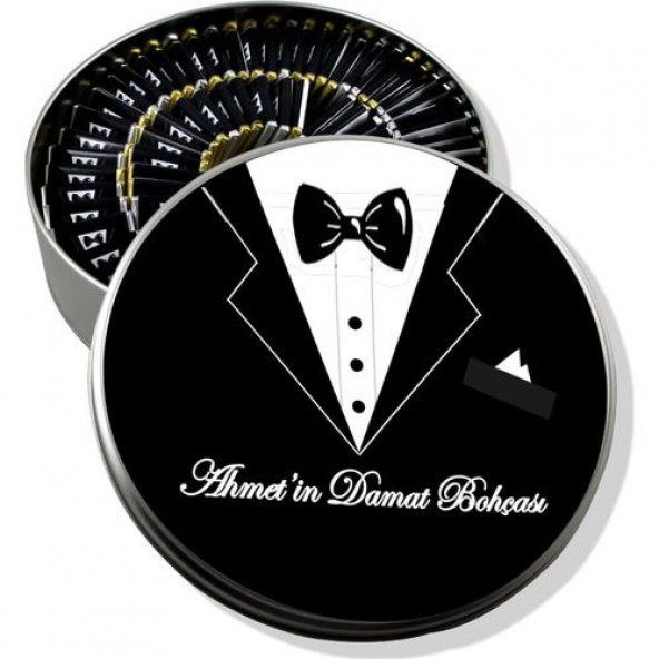 Metal Kutuda damat bohçası Çikolatası, madlen çikolata, söz çikol