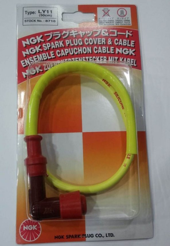 BUJİ BAŞLIĞI NGK LY11 5OHM 10MM-12MM-14MM YARIŞ TİPİ - SARI KABLOLU 50CM - KIRMIZI PİPO