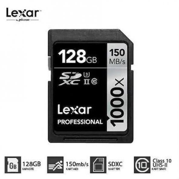 Lexar 128GB SD Hafıza Kartı C10 U3 4K UHS-II 150MB/s 1000X