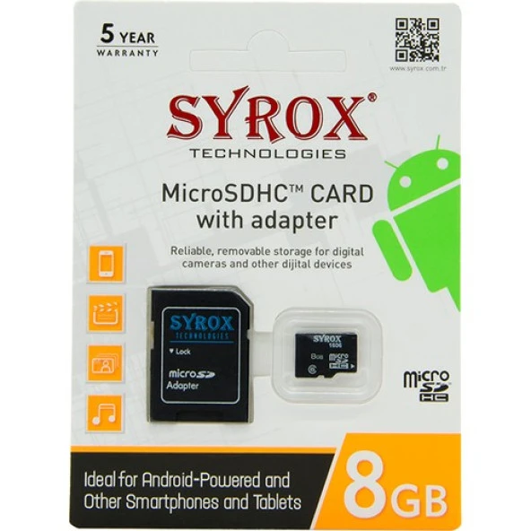 Syrox SYX-MC8 8 GB Micro Sd Card Hafıza Kartı & Adaptörü