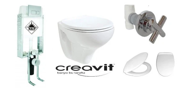 NKP GÖMME REZERVUAR + ARA KESME + TP320 CREAVİT ASMA KLOZET + AKDENİZ KAPAK