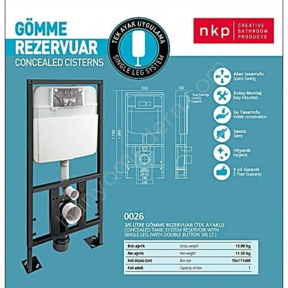 NKP GÖMME REZERVUAR + ARA KESME + TP320 CREAVİT ASMA KLOZET + AKDENİZ KAPAK - 5