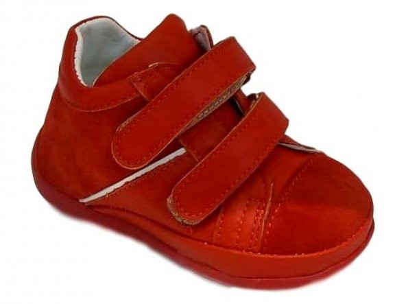 Pappikids206 Ortopedik Deri Erkek/Kız Çocuk İlk Adım Ayakkabısı Bot Kırmızı Renk