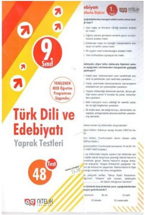 Nitelik Yaprak Test 9.Sınıf Türk Dili Ve Edebiyatı *Yeni*