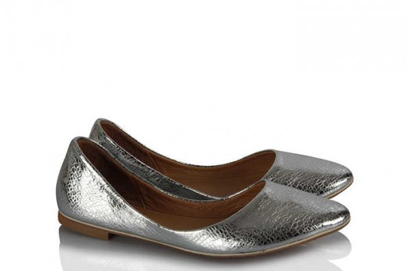 38-41 Gümüş Babet Babet Hakiki Deri Kadın Ayakkabısı