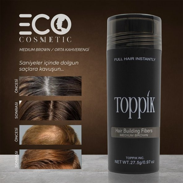 Toppik Orta Kahve 27,5 Gr Saç Tozu Fiberi Topik Made İn Usa Amerikan Malı - 3