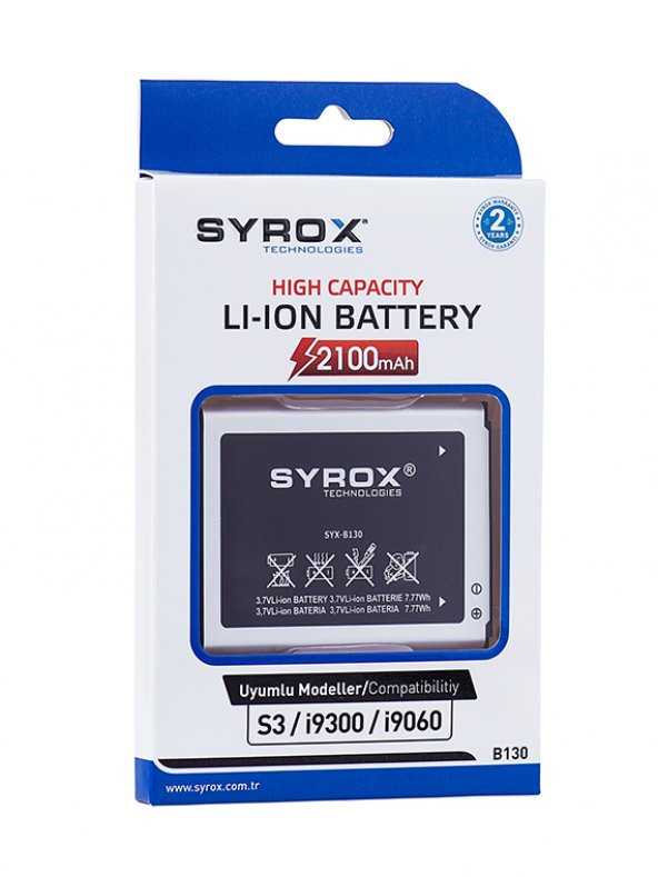 Syrox Samsung S3 / I9300 / I9060 / Grand Neo 2100 mAh Batarya