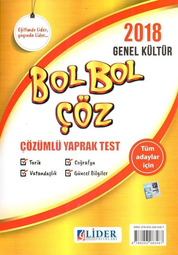 Lider Yayınları Kpss Genel Kültür Çözümlü Yaprak Test 2018 Klp