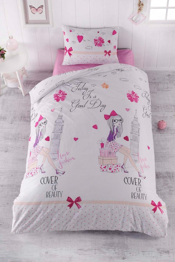 %100 Pamuk Çarşafı Lastikli Tek Kişilik Nevresim Takımı Beauty - 2