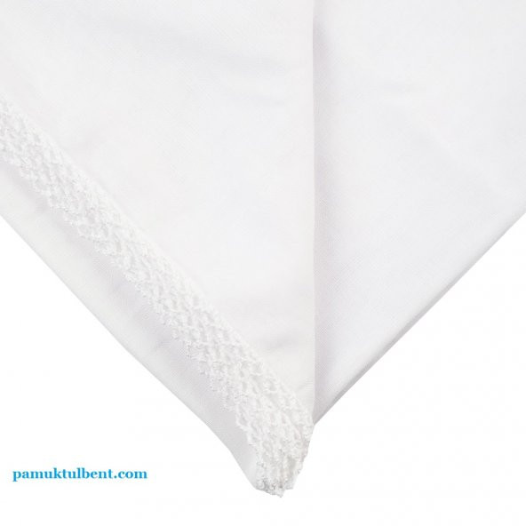 3 Adet %100 Pamuk Kroşetalı Yazma-Tülbent, 95 cm x 95 cm, Beyaz Renk