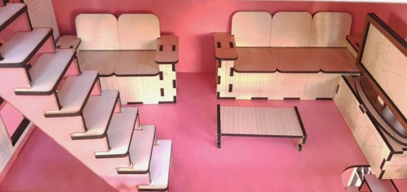 Barbie Hediyeli Oyuncak Ahşap Ev Portatif Bebek  Çocuk Oyun Evi - 4