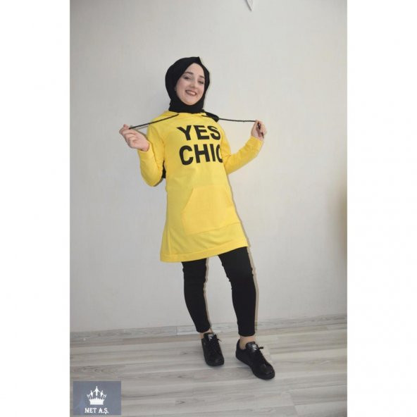 SARI RENK YES CHIC KAPŞONLU SWEAT KADIN - 2