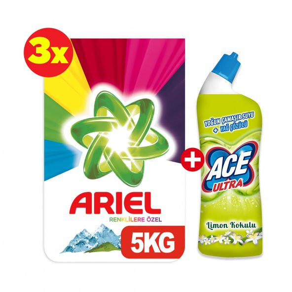 Ariel Deterjan Dağ Esintisi Renkli 15 Kg+Ace Çamaşır Suyu 810 Gr