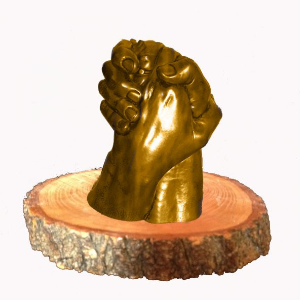 Küçük İzler ahşap standlı Sevgiliye el izi heykeli seti (aljinat kalıp tozu ile)
