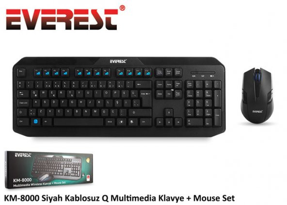 Everest KM-8000 Siyah Kablosuz Q Multimedia Klavye + Mouse Set