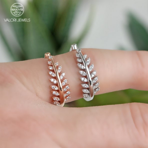 Swarovski Taşlı Özel Tasarım 925 Ayar Gümüş Dal Model Yüzük - 2