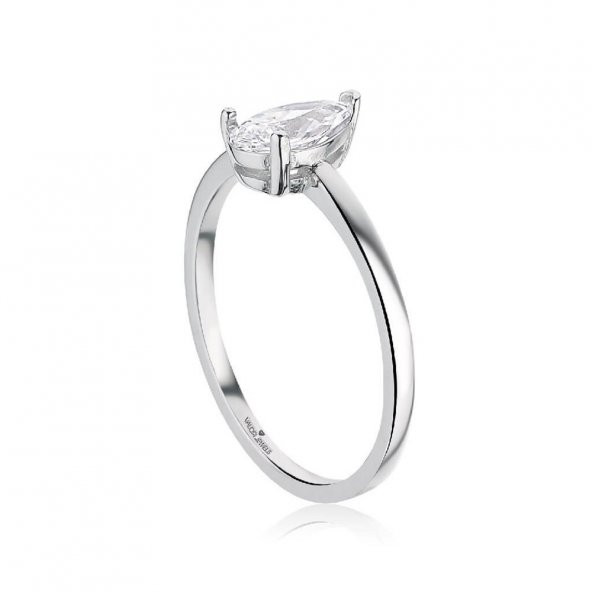Swarovski Taşlı Özel Tasarım 925 Ayar Gümüş Damla Tektaş Yüzük - 2