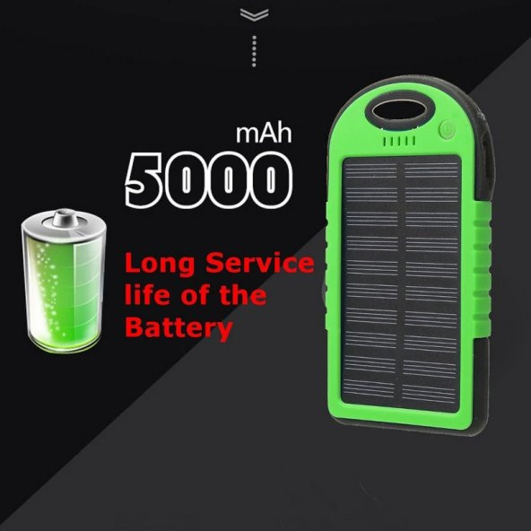 Power Bank 5000 Mah Solar Güneş Enerjili PowerBank  Şarj Aleti  Led Işıklı Batarya