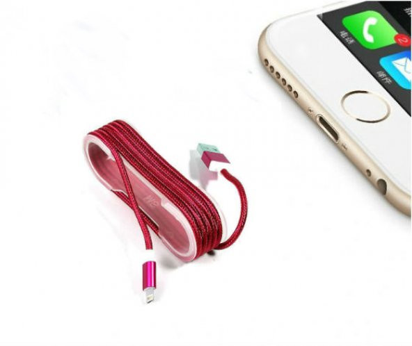 iPhone Örgü Şeklinde Renkli Çelik Şarj Data Kablosu - Kırmızı