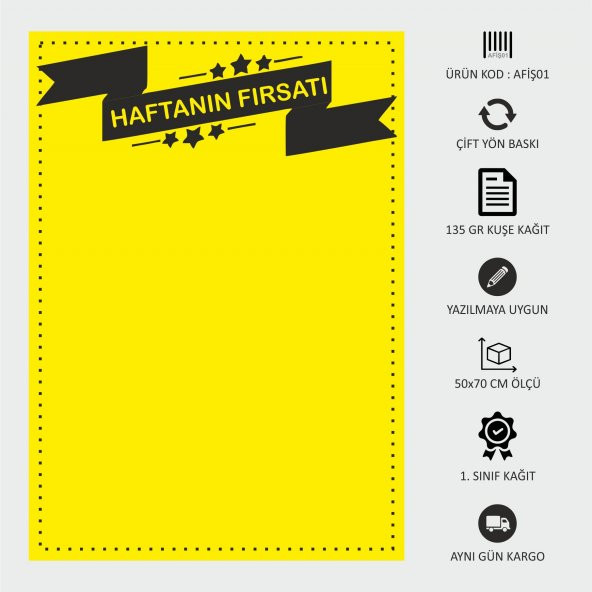 İndirim Reklam Promosyon Kampanya Market ve Mağaza Fiyat Afişi Görsel Sarı Kuşe Kağıt 50x70CM 250AD - 1