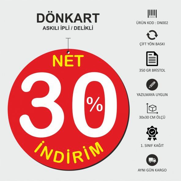 İndirim Reklam Promosyon Kampanya Market ve Mağaza Fiyat Afişi Görsel DÖNKART 30x30CM 1 ADET - 1
