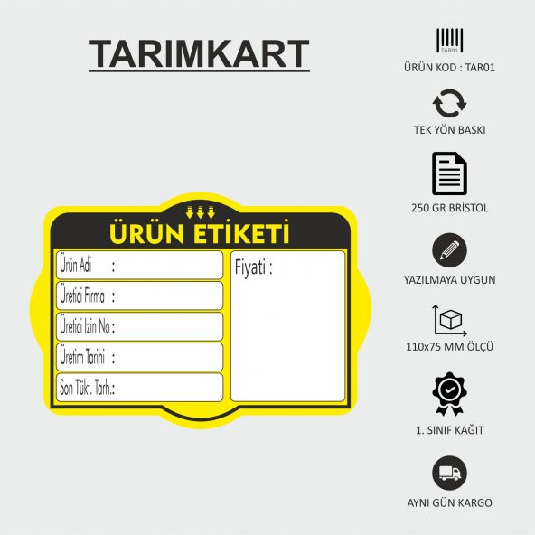 İndirim Reklam Promosyon Kampanya Market ve Mağaza Fiyat Afişi Görsel TARIMKART 110x75MM 100 ADET
