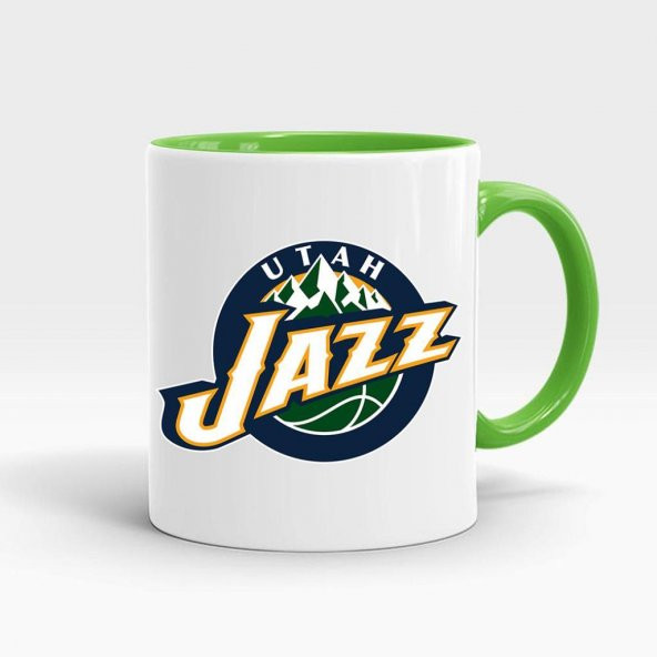 Utah Jazz Baskılı İçi ve Kulpu Yeşil Renkli Kupa