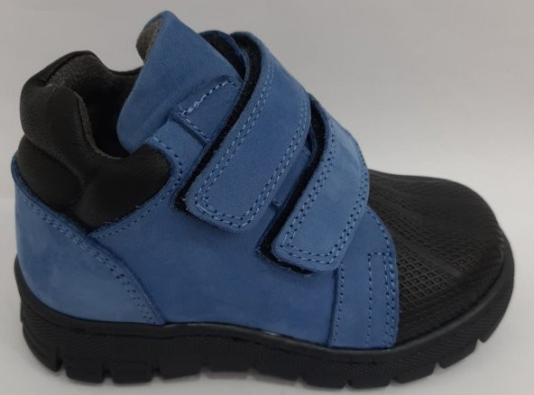 Pappikids249 Ortopedik Deri Erkek  İlk Adım Ayakkabısı Bot mavi