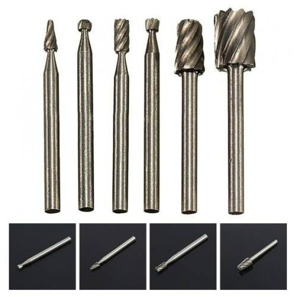 Ahşap Spiral 6 Parça İnceltme Gravür Harf Yazı Yazma Uçları Ahşap 2160511 Oyma Freze Gravür