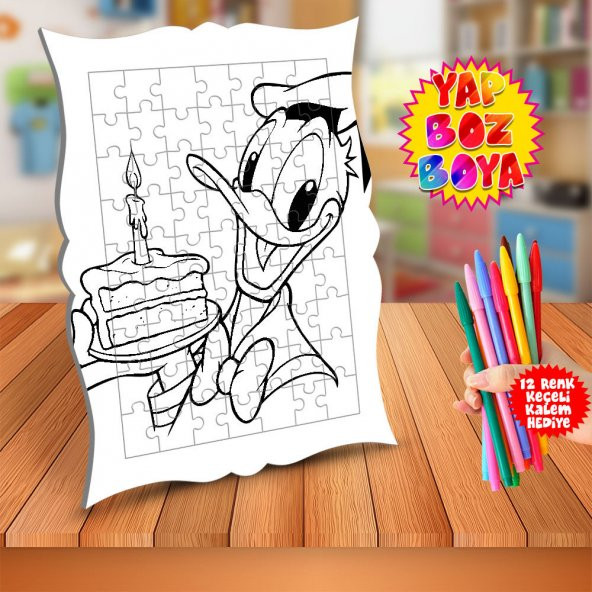 Mumlu Pasta Tutan Donald Duck Çocuk Boyama Puzzle Tablo-MM_70