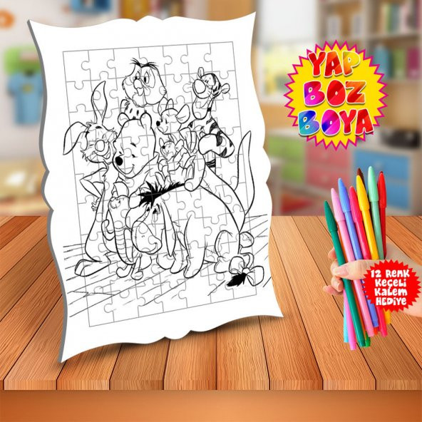 Dostluk Kavramı Winnie The Pooh Çocuk Boyama Puzzle Tablo-317