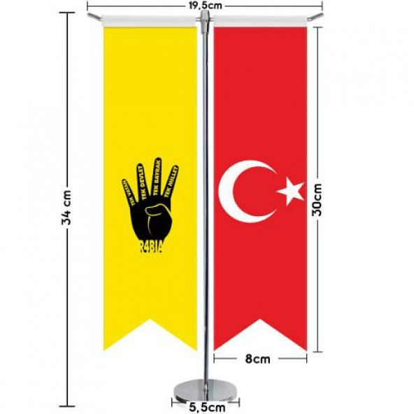 Rabia -Tek Vatan - Tek Devlet -Tek Bayrak ve Türkiye - Kırlangıç - Saten T direk 2li Masa Bayrağı - 2