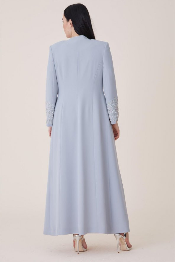 Çözgü Elbiseli Kaftan-Gri 19K165-04 - 5