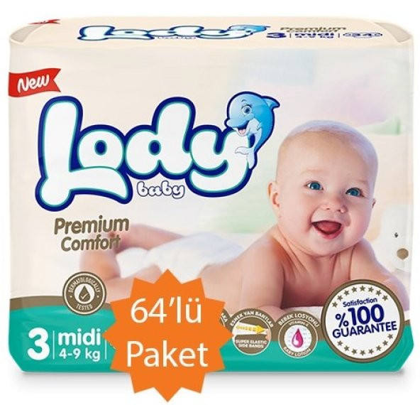 Lody Baby - 3 Numara Midi Bebek Bezi - 64lü Paket 4-9 Kg