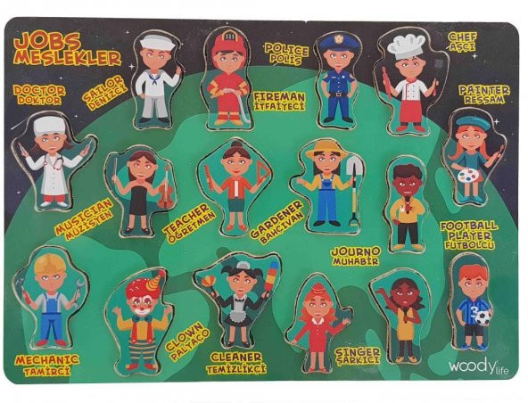 Ahşap Çocuk Oyuncak Puzzle Meslekler Bultak Montessori İngilizce Meslekler - 4