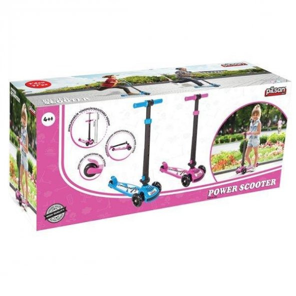 Pilsan Power Katlanabilir Scooter Mavi Renk Led Işıklı 3 Tekerlekli Yükseklik Ayarlı - 4