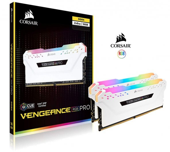 Corsair Vengeance RGB PRO 16GB(2x8GB) 3200Mhz DDR4 CMW16GX4M2C3200C16W Bellek Beyaz