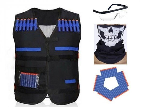 NERF MERMİ 30 ADET + NERF TAKTİK YELEK + MASKE + KORUMA GÖZLÜĞÜ - 1
