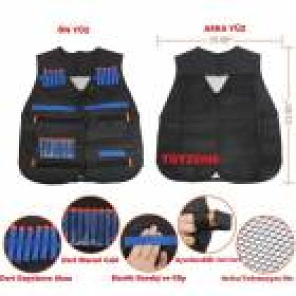 NERF YELEK VE 10 ADET NERF YUMUŞAK BAŞLI MERMİ TAKTİK CEPHANELİK