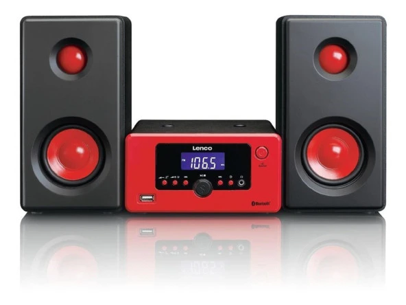 Lenco MC020Kırmızı Müzik Seti Bluetoothlu Radyolu USBli AlarmSaatli