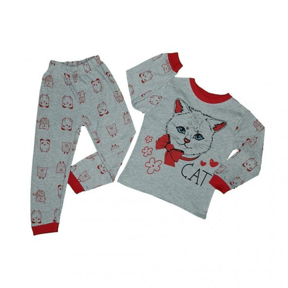 Kız Bebek Kedi Modelli Pijama Takımı