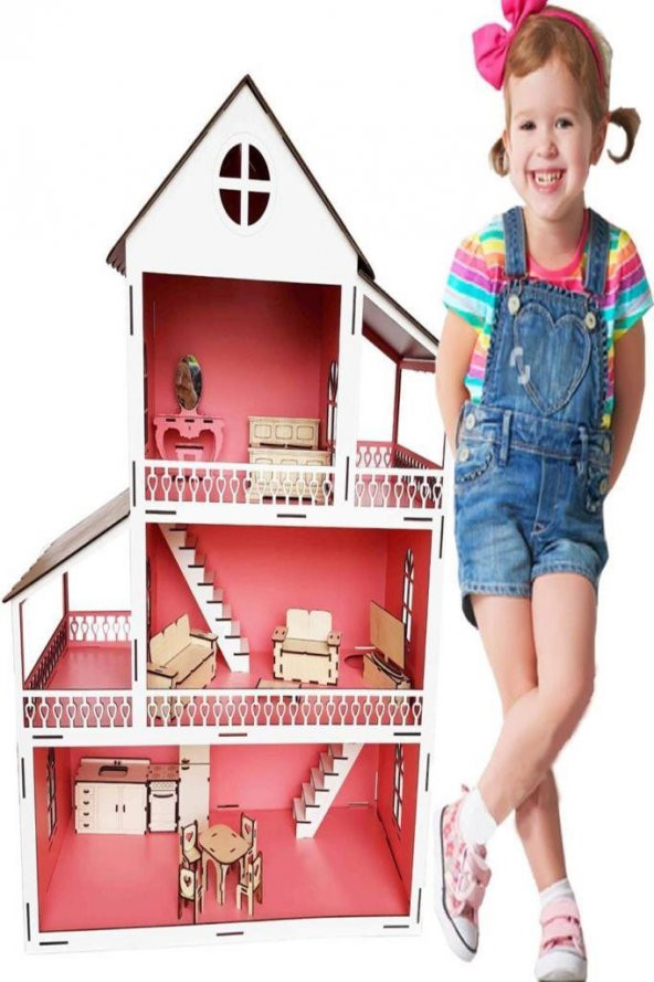 Ahşap Çocuk Oyun Evi Lol Barbie Uyumlu Oyuncak Ev Portatif Ev 80Cm - 6