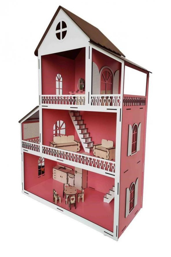 Ahşap Çocuk Oyun Evi Lol Barbie Uyumlu Oyuncak Ev Portatif Ev 80Cm - 7